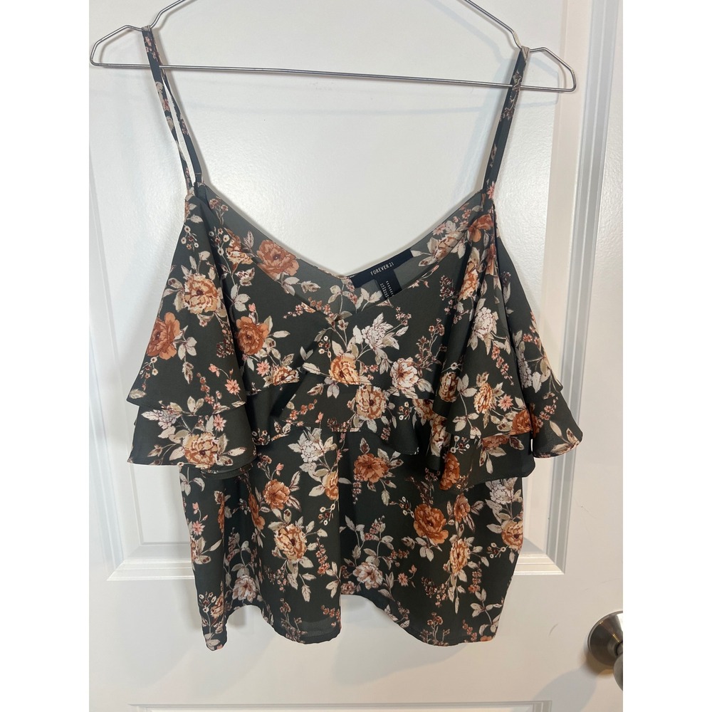 Forever 21 Womens Camisole Floral Ruffle Cold Shoulder Top Size Medium